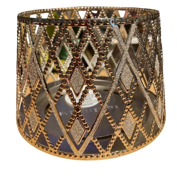 BATH & BODY WORKS Glittery Bling Metal Argyle Three-Wick Candle Holder NEW NWT - Picture 5 of 6